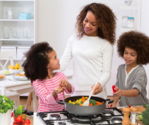 woman and children cooking