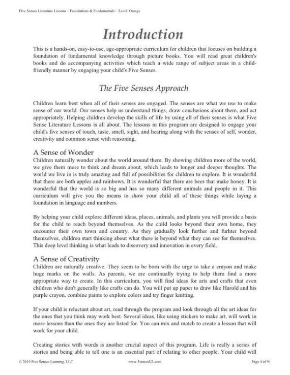 Foundations & Fundamentals – Five Senses Literature Lessons